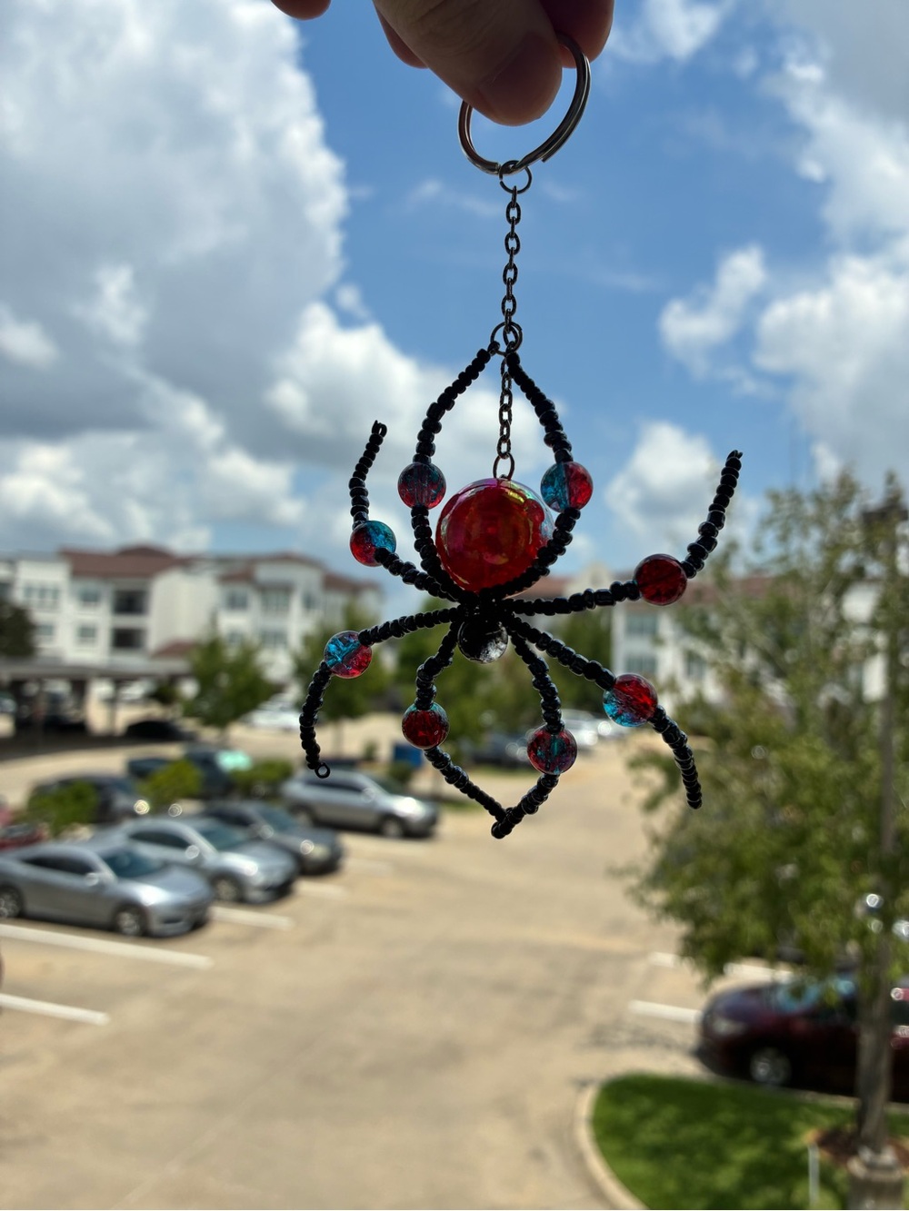 Handmade Keychain with Blue and Red Beads